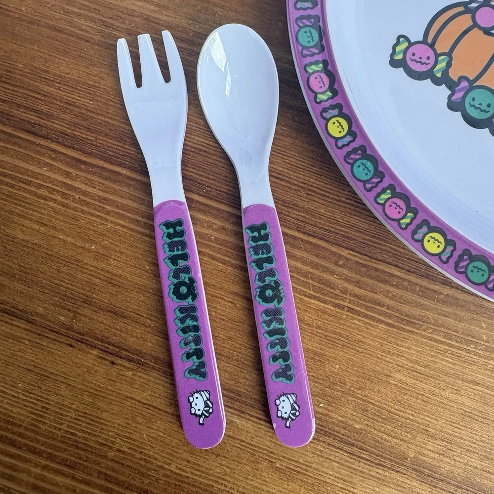 Sanrio Hello Kitty Halloween Boo Kids 4pc Melamine Dinner Set Purple